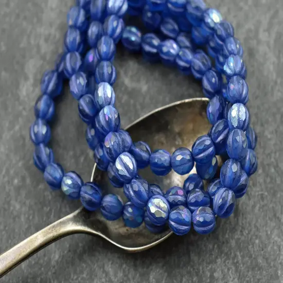 *25* 6mm Purple Luster Washed Matte Pacific Blue Faceted Round Melon Beads {3}