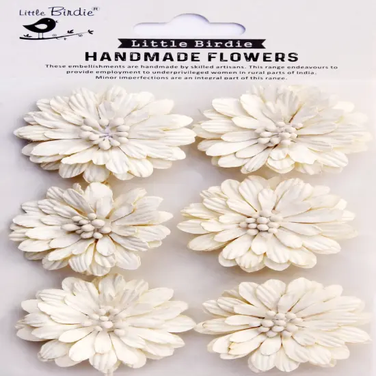 Little Birdie Astra Paper Flowers 6/Pkg-Ivory Pearl {1}