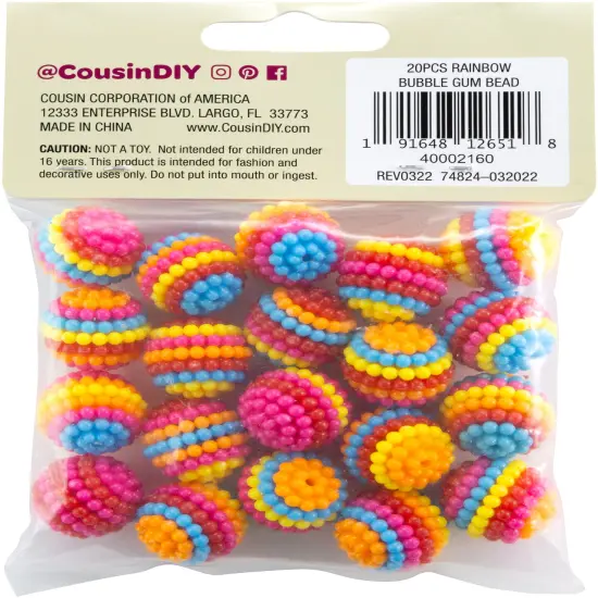 CousinDIY Bubblegum Bead 20mm 20/Pkg-Rainbow {2}