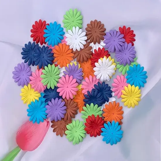 Artificial Flowers 100 Pcs Handmade Mulberry Paper Daisy Petals 40x40mm Mulberry Paper Daisy Flowers Scrapbooking Wedding DIY Craft Supplies Card {4}