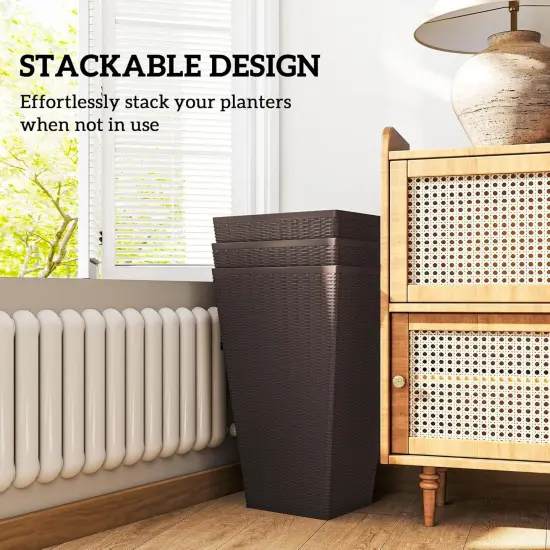 3-Piece Ceramic Indoor Planter Set with Drainage Holes Brown {3}