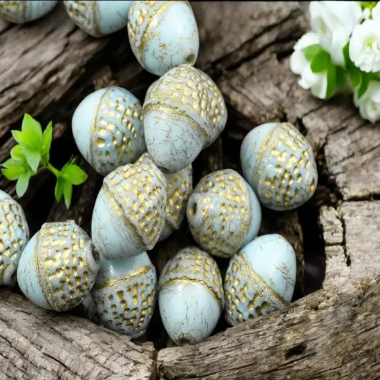 *8* 10x12mm Gold Washed Robins Egg Acorn Oval Beads {4}