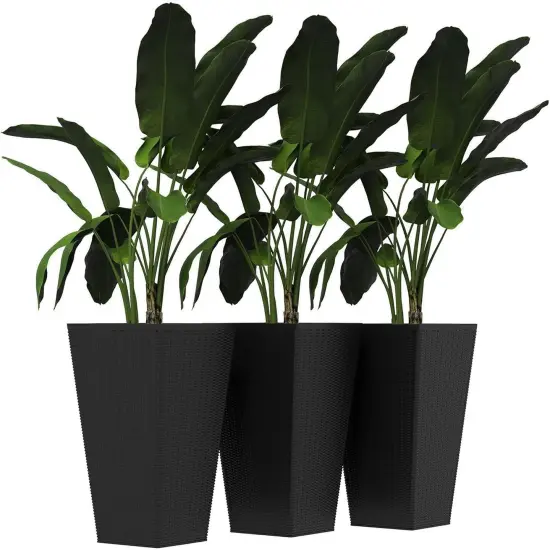 3-Piece Ceramic Indoor Planter Set with Drainage Holes Black {1}