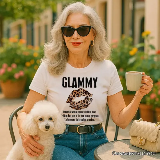 Glammy Leopard Lips T-Shirt, Coquette White Tee for Stylish and Glamorous Grandmas {5}