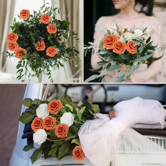 100PCS Artificial Flowers - Burnt Orange Roses {2}