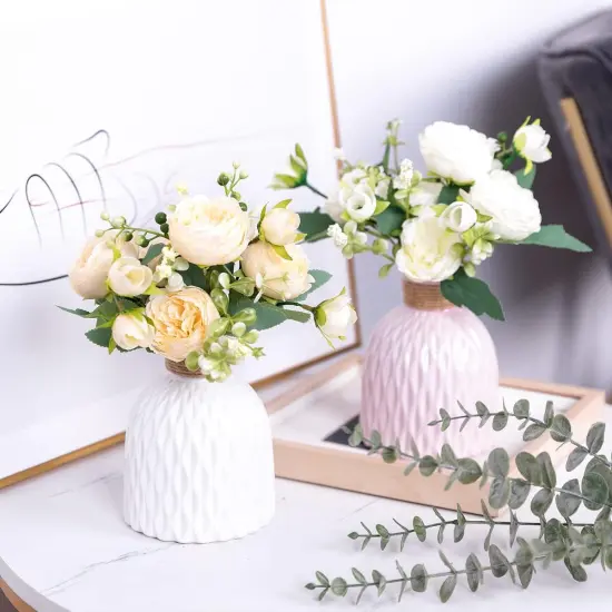 Artificial Flowers Champagne Flowers Silk Peonies Bouquets for Wedding Party Table Centerpieces Floral {6}