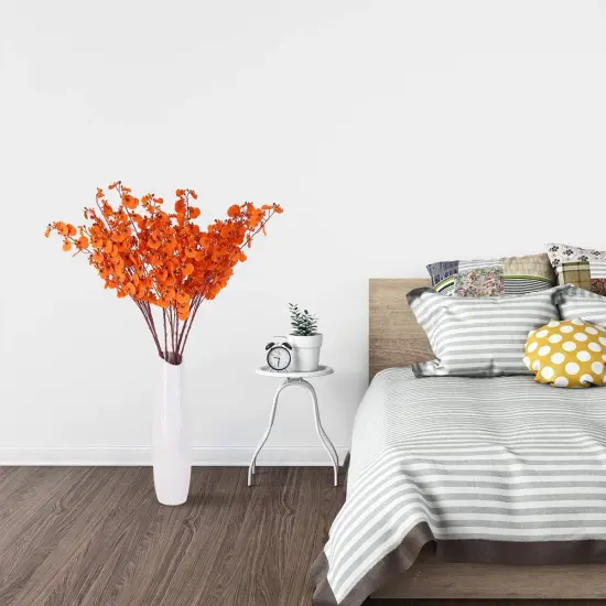 rtificial Orchids Flowers Bouquet Realistic Orchids Silk Bulk, 8PCS Faux Flowers Flowers Fake Orange Orchids Long {5}