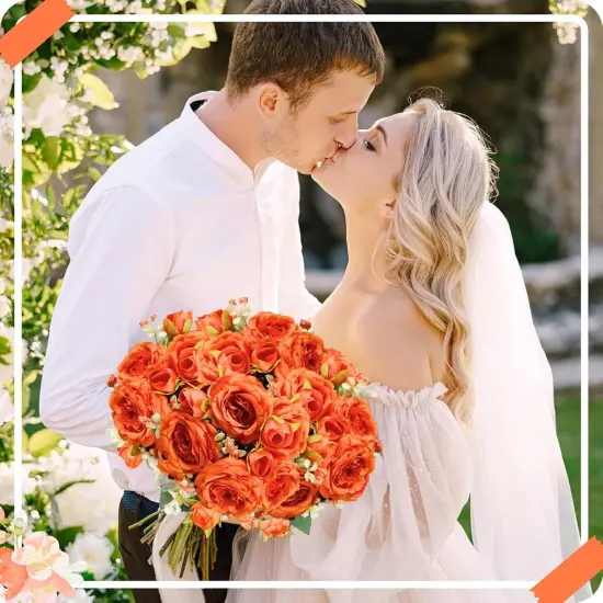 8Pcs Peonies Artificial Flowers - Burnt Orange {4}