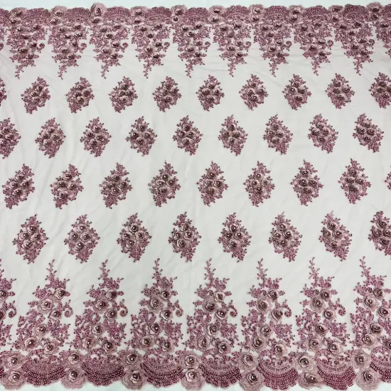 1 Yard Beaded & Rhinestone 3D Floral Embroidered Lace Fabric, Black Polyester Mesh, 54&rdquo; Wide Silver {5}