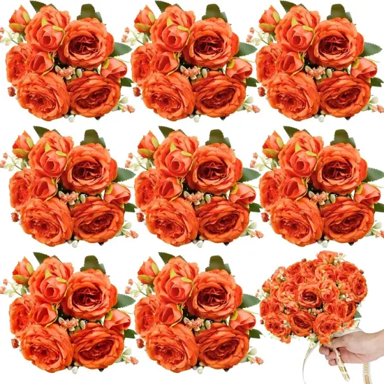 8Pcs Peonies Artificial Flowers - Burnt Orange {1}