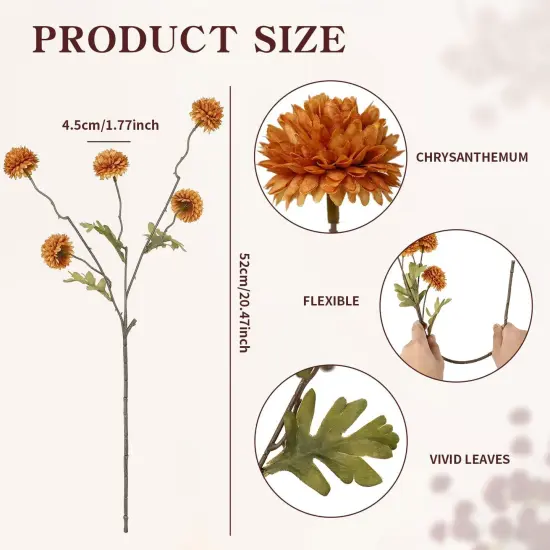 6pcs Artificial Pompon Mum Flowers - Burnt Orange {2}