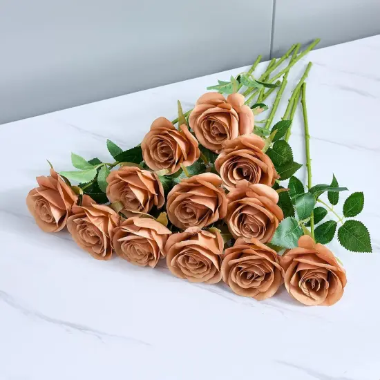 12pcs Rose Artificial Flowers Fake Roses(Orange ) {5}