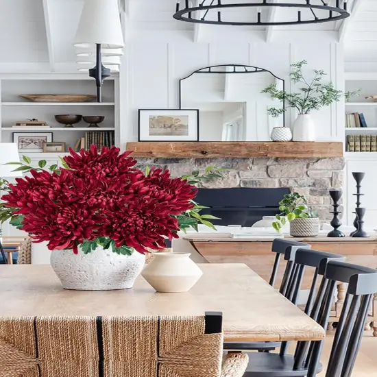 Large Heads Chrysanthemums Artificial Flowers-Fall Decor 6 Stems 26''Autumn Mum Fake Flowers Bouquet {4}