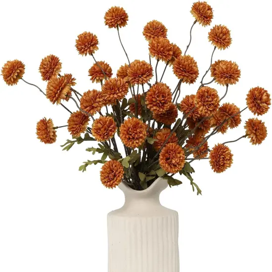 6pcs Artificial Pompon Mum Flowers - Burnt Orange {1}