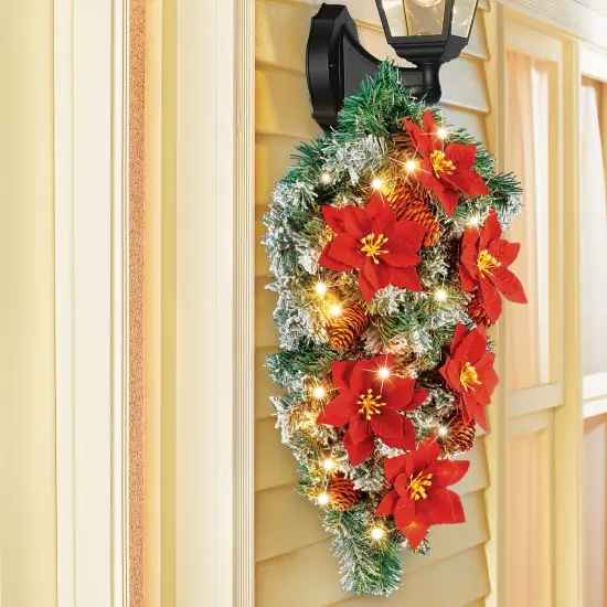 Collections Etc LED Lighted Poinsettia Pine Swag with 6-Hour Timer {1}