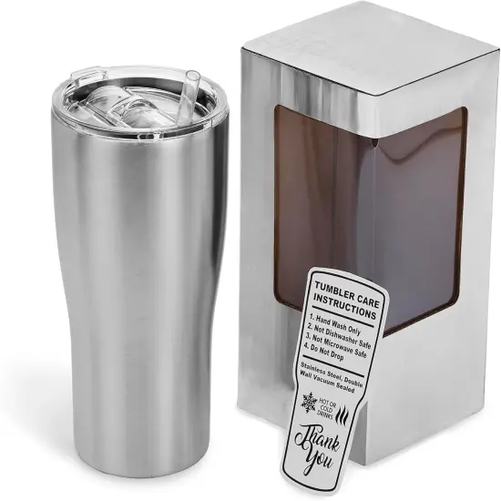 makerflo Silver 20 oz Curve Stainless Steel Tumbler with Lid & Straw | Craft-Ready for DIY Gifts & Personalization (Epoxy, UV DTF, Vinyl, and Laser Engraving) - Not for Sublimation {1}