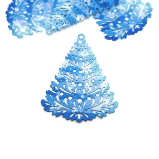 1, 4 or 20 Pieces: Blue Filigree Christmas Tree - Double Sided {1}