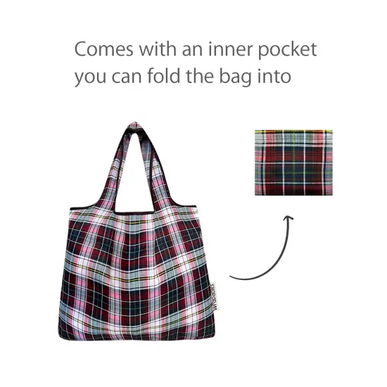 Wrapables Foldable Tote Nylon Reusable Grocery Bag (Set of 2), Red Plaid {4}