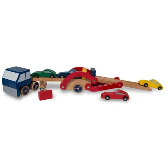 Set of Wooden Truck with Trailer and 4 Cars {4}