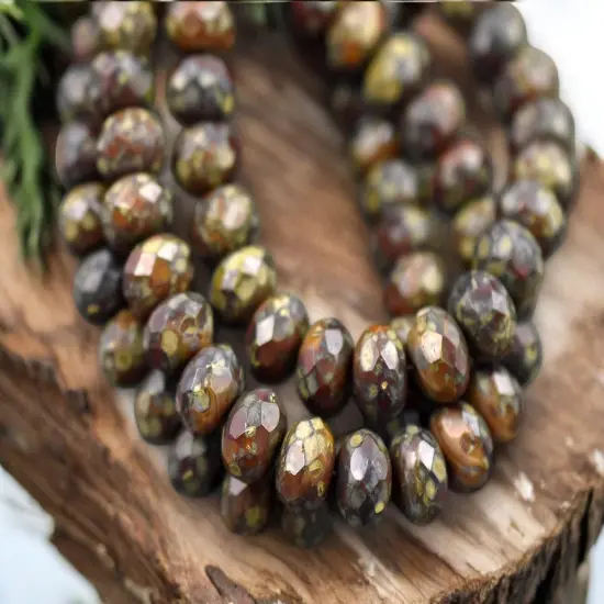 *25* 6x8mm Blended Red & Orange Opaline Picasso Fire Polished Rondelle Beads {4}