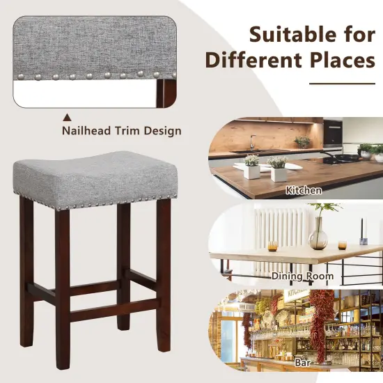 24 Inch Set of 2 Bar Stool with Curved Seat Cushions and Nail Head Trim Grey {6}