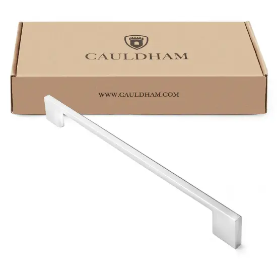 Cauldham Solid Kitchen Cabinet Pulls Handles (9" Hole Centers) - Modern Thin Profile Drawer/Door Hardware - Style M255 - Polished Chrome {4}