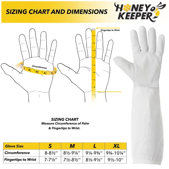 Honey Keeper Beekeeping Gloves - Goatskin Leather with Canvas Sleeve and Elastic Cuff {5}