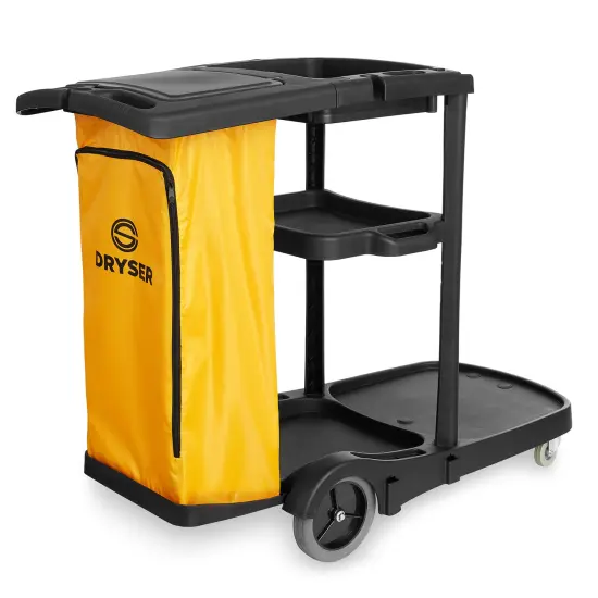 Dryser Commercial Janitorial Cleaning Cart on Wheels with Cover, Shelves and Vinyl Bag & Commercial Mop Bucket with Side Press Wringer, 26 Qt. Yellow {4}