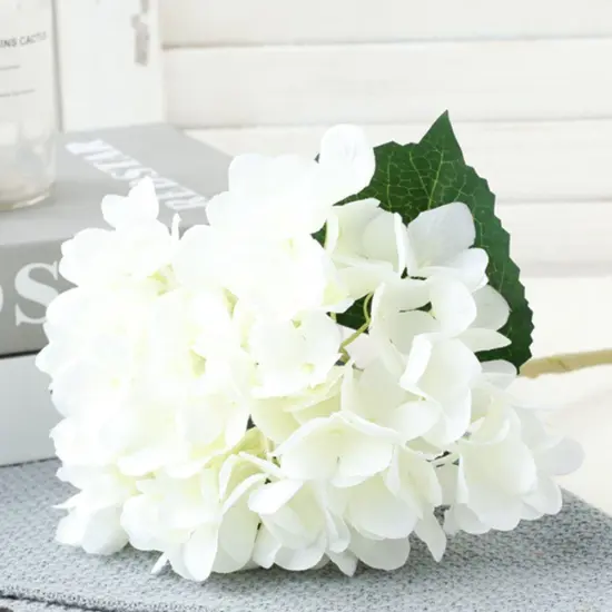 5 Pcs White Hydrangea Artificial Flowers Faux Hydrangea Flowers with Stems Full Heads Silk Fake Hydrangea Flowers for Wedding Bouquet Home Party Decor Centerpieces Floral Arrangements {4}