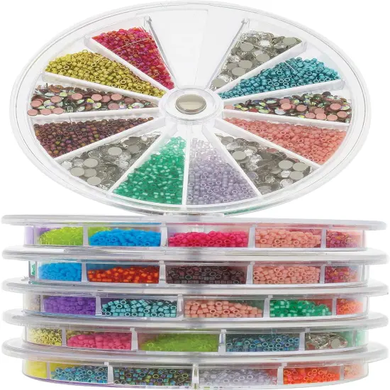 The Beadsmith Personality Case Spinning Organization System, 12 Compartments, 3.8-inch Diameter, Stack of 6, for Seed Beads, Nail Art, Jewelry Accessories and More {5}