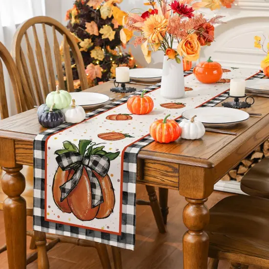 Fall Table Runner, Fall Decorations for Home Pumpkin Runner,13x72 Inch {4}