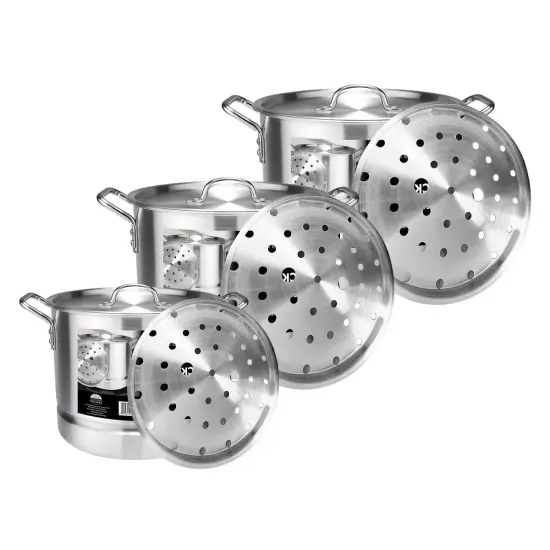 3 Piece Aluminum Stock Pot Set with Steamer - 24Qt, 32Qt, 40Qt {1}