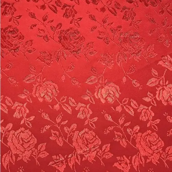 1 Yard Red Rose Floral Jacquard Satin Fabric, 100% Polyester, 60/59&Prime; Width {1}