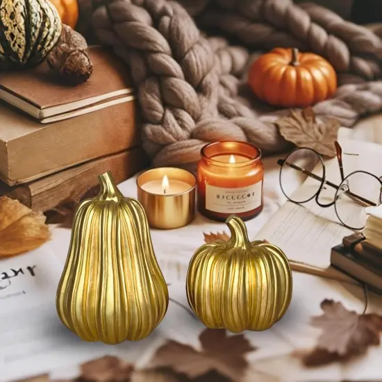 2 PCS Gold Pumpkin Decor for Fall Tabletop Decor {4}