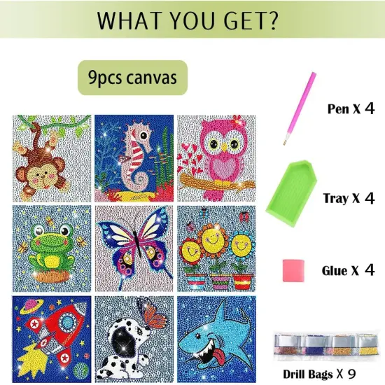 9 Pack 5D Diamond Painting Kits Cute Full Drill DIY Gem Arts and Crafts {5}