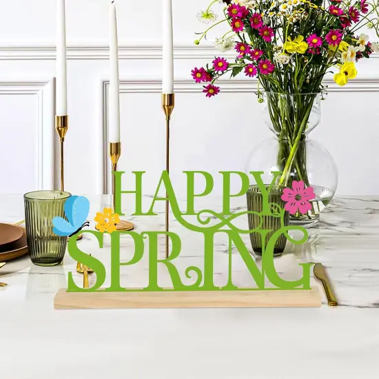 Metal Happy Spring Sign, Spring Decorations for Home, Office, Shelf, Mantel, Indoor, Spring Flower Decor, Spring Butterfly Table Top Party Decoration (Spring) {6}