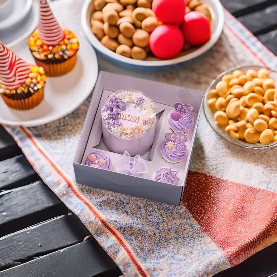 Bento Cake and Cupcake Box 4-inch Cake and 5 Cupcakes Box Full Clear Cover 5 Sets for Family Dinner Birthday Party Picnic Gift {5}