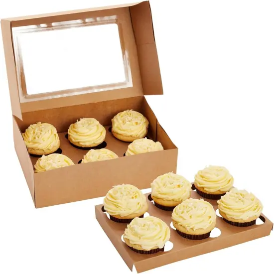 24 Pack Cupcake Containers with Windows, 6 x 6 Boxes with 4 Count Inserts for Muffins (Kraft Paper) {2}