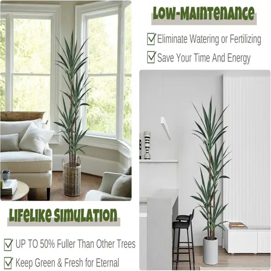 Artificial Agave Plant 5FT with 54 Leaves & 4 Trunks & Elegant Black Pot Faux Tall Floor Fake Large Modern Tree 62 Inch for Home (5FT, 1Pack) {4}