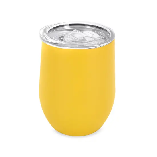 Makerflo 12 oz Powder Coated Wine Tumbler with Leak-Proof Clear Lid, Ideal for Craft and Personalization (Laser Engraving, UV DTF, Epoxy, and Vinyl) Yellow {2}
