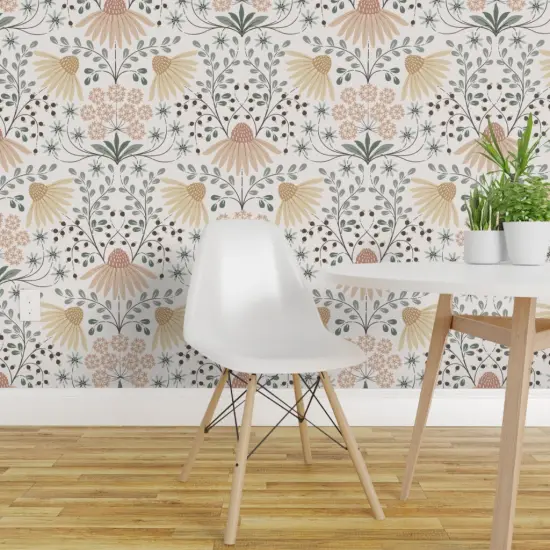 Pre-Pasted Wallpaper 2FT Wide Cottagecore Whimsical Floral Boho Garden Leaves Botanical Farmhouse Wildflowers Nature Rustic Vintage Daisy Thistle Plants Bohemian Cottage Custom Pre-pasted Wallpaper by Spoonflower {1}
