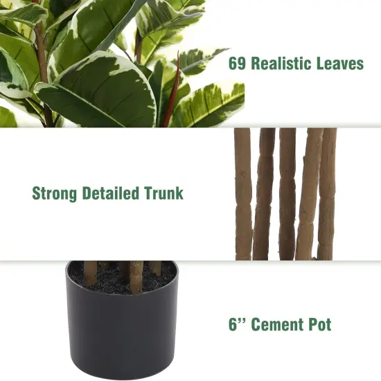 Artificial Rubber Tree Plant 6ft Tall Faux Ficus Tree Potted Fake Tropical Plants Decorative House Plants Large Floor Plants Artificial Trees for Home Office Store Room Decor {4}