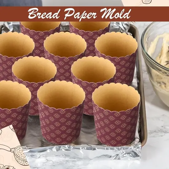 48 Pcs Easter Panettone Paper Pan Mold Corrugated Form for Cakes Bread Round Paper Baking Molds for Kitchen Muffin Cupcake Kulich Paska, Brown (12 oz) {4}