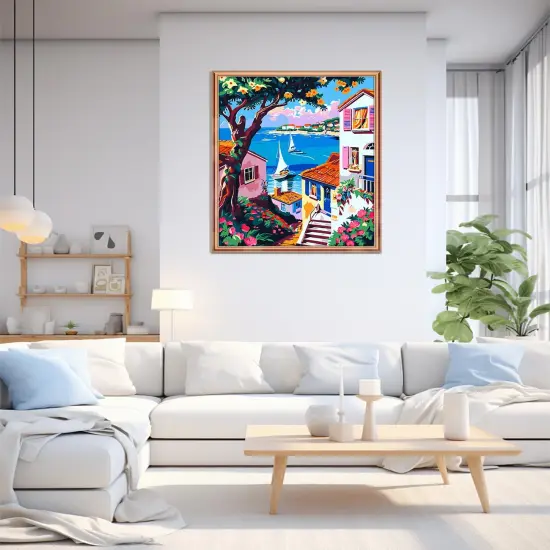 Paint by Numbers for Adults Beginner Seaside Village, Flower Oil Painting Canvas Kits with 3 Pcs Brushes, Easy Number Painting for Adults for Home Wall Art Decor (16x20inch) {3}