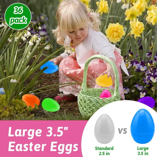 36 PCS 3.55&rdquo; Plastic Easter Eggs Fillable Plastic Easter Eggs Bulk Colorful Bright Easter Eggs Empty Perfect for Easter Egg Hunt, Easter Basket Stuffers {2}