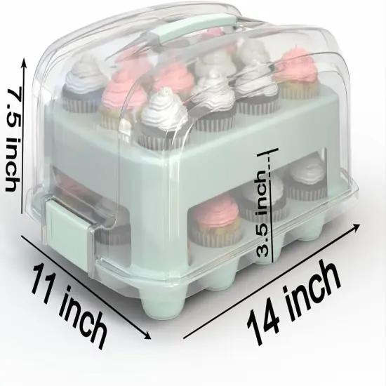 Cupcake Carrier, Green Cupcake Holder Carries 24 Standard-Size Cupcakes, Muffin Traveler Two Tier Stand Reusable Cupcake Box {4}