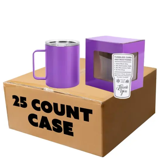 Makerflo 12 oz Powder Coated Camper Mug with Leak-Proof Clear Lid, Ideal for Craft and Personalization (Laser Engraving, UV DTF, Epoxy, and Vinyl) Purple {1}
