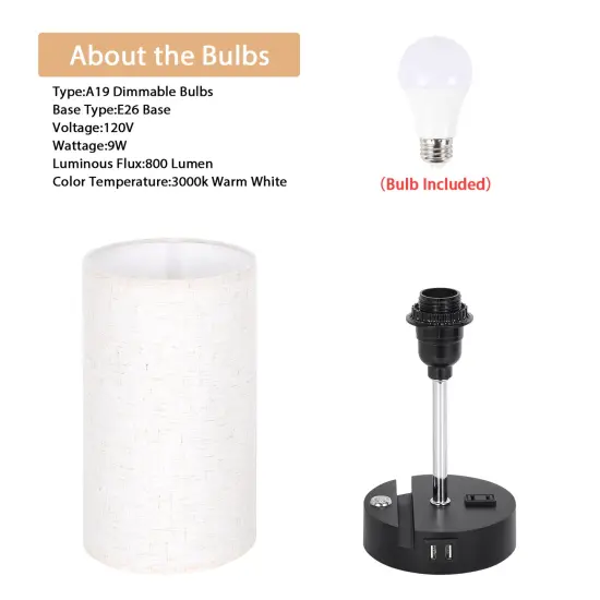 2pcs Touch Control Table Lamps with USB Ports Nightstand Lamp for Living Room {3}