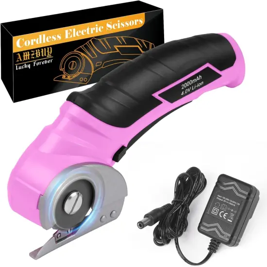Cordless Electric Scissors Cardboard Cutter - Rechargeable 4V Rotary Cutter with Self-Sharpening Blade Heavy Duty Box Scissor with Safety Lock for Cardboard, Crafting, Carpet, Leather {1}