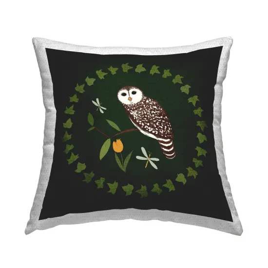 Stupell Industries Owl & Tulip Wreath Outdoor Printed Throw Pillow Design by Michelle Ingari Designs, 18 x 7 x 18 {1}